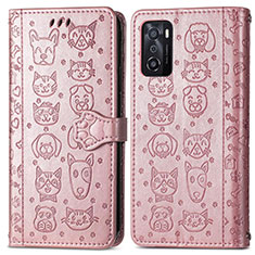 Custodia Portafoglio In Pelle Fantasia Modello Cover con Supporto S03D per Oppo A55S 5G Oro Rosa