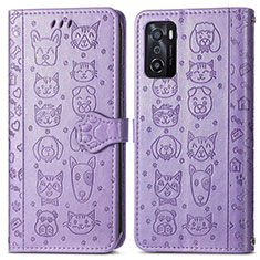 Custodia Portafoglio In Pelle Fantasia Modello Cover con Supporto S03D per Oppo A55S 5G Viola