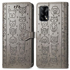 Custodia Portafoglio In Pelle Fantasia Modello Cover con Supporto S03D per Oppo A74 4G Grigio