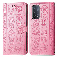 Custodia Portafoglio In Pelle Fantasia Modello Cover con Supporto S03D per Oppo A74 5G Rosa