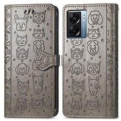 Custodia Portafoglio In Pelle Fantasia Modello Cover con Supporto S03D per Oppo A77 5G Grigio