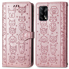 Custodia Portafoglio In Pelle Fantasia Modello Cover con Supporto S03D per Oppo A95 4G Oro Rosa