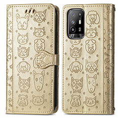 Custodia Portafoglio In Pelle Fantasia Modello Cover con Supporto S03D per Oppo A95 5G Oro