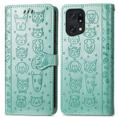 Custodia Portafoglio In Pelle Fantasia Modello Cover con Supporto S03D per Oppo Find X5 5G Verde