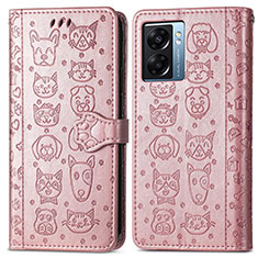 Custodia Portafoglio In Pelle Fantasia Modello Cover con Supporto S03D per Oppo K10 5G India Oro Rosa