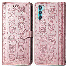 Custodia Portafoglio In Pelle Fantasia Modello Cover con Supporto S03D per Oppo K9 Pro 5G Oro Rosa