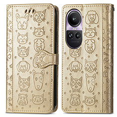 Custodia Portafoglio In Pelle Fantasia Modello Cover con Supporto S03D per Oppo Reno10 5G Oro