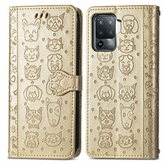 Custodia Portafoglio In Pelle Fantasia Modello Cover con Supporto S03D per Oppo Reno5 Lite Oro