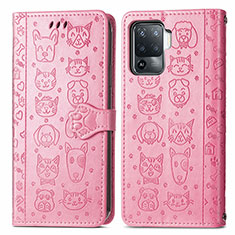 Custodia Portafoglio In Pelle Fantasia Modello Cover con Supporto S03D per Oppo Reno5 Lite Rosa