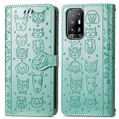 Custodia Portafoglio In Pelle Fantasia Modello Cover con Supporto S03D per Oppo Reno5 Z 5G Verde