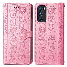 Custodia Portafoglio In Pelle Fantasia Modello Cover con Supporto S03D per Oppo Reno6 5G Rosa