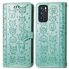 Custodia Portafoglio In Pelle Fantasia Modello Cover con Supporto S03D per Oppo Reno6 5G Verde