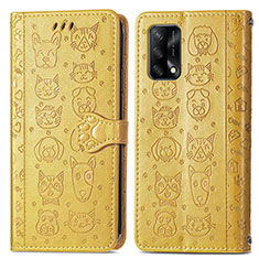 Custodia Portafoglio In Pelle Fantasia Modello Cover con Supporto S03D per Oppo Reno6 Lite Giallo