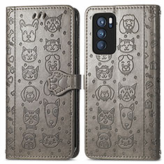 Custodia Portafoglio In Pelle Fantasia Modello Cover con Supporto S03D per Oppo Reno6 Pro 5G India Grigio