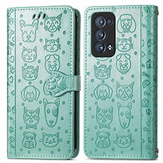 Custodia Portafoglio In Pelle Fantasia Modello Cover con Supporto S03D per Oppo Reno6 Pro 5G Verde