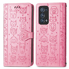 Custodia Portafoglio In Pelle Fantasia Modello Cover con Supporto S03D per Oppo Reno6 Pro+ Plus 5G Rosa