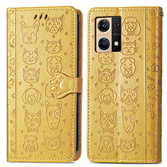 Custodia Portafoglio In Pelle Fantasia Modello Cover con Supporto S03D per Oppo Reno7 4G Giallo