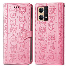 Custodia Portafoglio In Pelle Fantasia Modello Cover con Supporto S03D per Oppo Reno7 4G Rosa