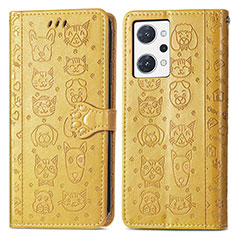 Custodia Portafoglio In Pelle Fantasia Modello Cover con Supporto S03D per Oppo Reno7 A Giallo