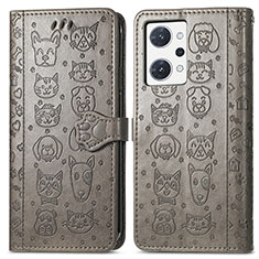 Custodia Portafoglio In Pelle Fantasia Modello Cover con Supporto S03D per Oppo Reno7 A Grigio