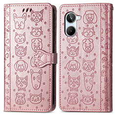 Custodia Portafoglio In Pelle Fantasia Modello Cover con Supporto S03D per Realme 10 4G Oro Rosa