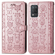 Custodia Portafoglio In Pelle Fantasia Modello Cover con Supporto S03D per Realme 8 5G Oro Rosa