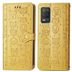 Custodia Portafoglio In Pelle Fantasia Modello Cover con Supporto S03D per Realme 9 5G India Giallo