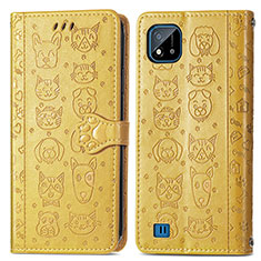 Custodia Portafoglio In Pelle Fantasia Modello Cover con Supporto S03D per Realme C20 Giallo