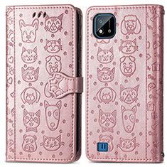 Custodia Portafoglio In Pelle Fantasia Modello Cover con Supporto S03D per Realme C20 Oro Rosa