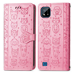 Custodia Portafoglio In Pelle Fantasia Modello Cover con Supporto S03D per Realme C20 Rosa