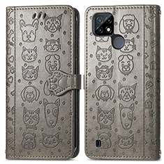 Custodia Portafoglio In Pelle Fantasia Modello Cover con Supporto S03D per Realme C21 Grigio