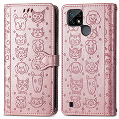 Custodia Portafoglio In Pelle Fantasia Modello Cover con Supporto S03D per Realme C21 Oro Rosa