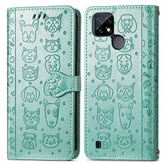 Custodia Portafoglio In Pelle Fantasia Modello Cover con Supporto S03D per Realme C21 Verde