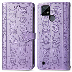 Custodia Portafoglio In Pelle Fantasia Modello Cover con Supporto S03D per Realme C21 Viola