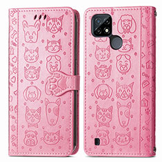 Custodia Portafoglio In Pelle Fantasia Modello Cover con Supporto S03D per Realme C21Y Rosa