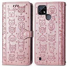 Custodia Portafoglio In Pelle Fantasia Modello Cover con Supporto S03D per Realme C25Y India Oro Rosa