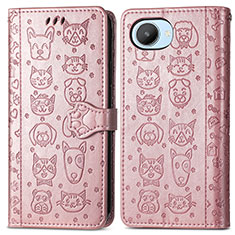 Custodia Portafoglio In Pelle Fantasia Modello Cover con Supporto S03D per Realme C30 Oro Rosa