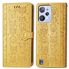 Custodia Portafoglio In Pelle Fantasia Modello Cover con Supporto S03D per Realme C31 Giallo