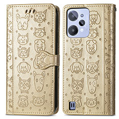 Custodia Portafoglio In Pelle Fantasia Modello Cover con Supporto S03D per Realme C31 Oro