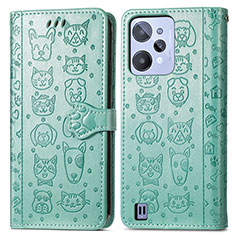 Custodia Portafoglio In Pelle Fantasia Modello Cover con Supporto S03D per Realme C31 Verde