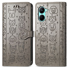 Custodia Portafoglio In Pelle Fantasia Modello Cover con Supporto S03D per Realme C33 (2023) Grigio