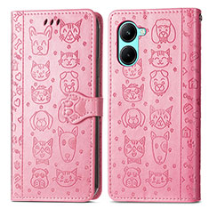 Custodia Portafoglio In Pelle Fantasia Modello Cover con Supporto S03D per Realme C33 (2023) Rosa