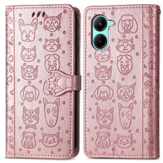 Custodia Portafoglio In Pelle Fantasia Modello Cover con Supporto S03D per Realme C33 Oro Rosa