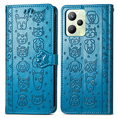 Custodia Portafoglio In Pelle Fantasia Modello Cover con Supporto S03D per Realme C35 Blu