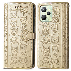 Custodia Portafoglio In Pelle Fantasia Modello Cover con Supporto S03D per Realme C35 Oro