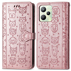 Custodia Portafoglio In Pelle Fantasia Modello Cover con Supporto S03D per Realme C35 Oro Rosa