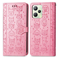 Custodia Portafoglio In Pelle Fantasia Modello Cover con Supporto S03D per Realme C35 Rosa