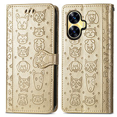 Custodia Portafoglio In Pelle Fantasia Modello Cover con Supporto S03D per Realme C55 Oro