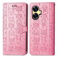 Custodia Portafoglio In Pelle Fantasia Modello Cover con Supporto S03D per Realme C55 Rosa