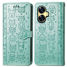 Custodia Portafoglio In Pelle Fantasia Modello Cover con Supporto S03D per Realme C55 Verde